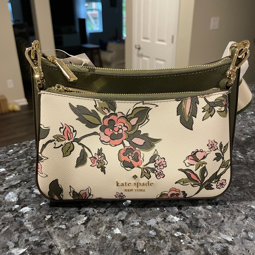 Kate Spade Floral Cream and Green Crossbody Duet